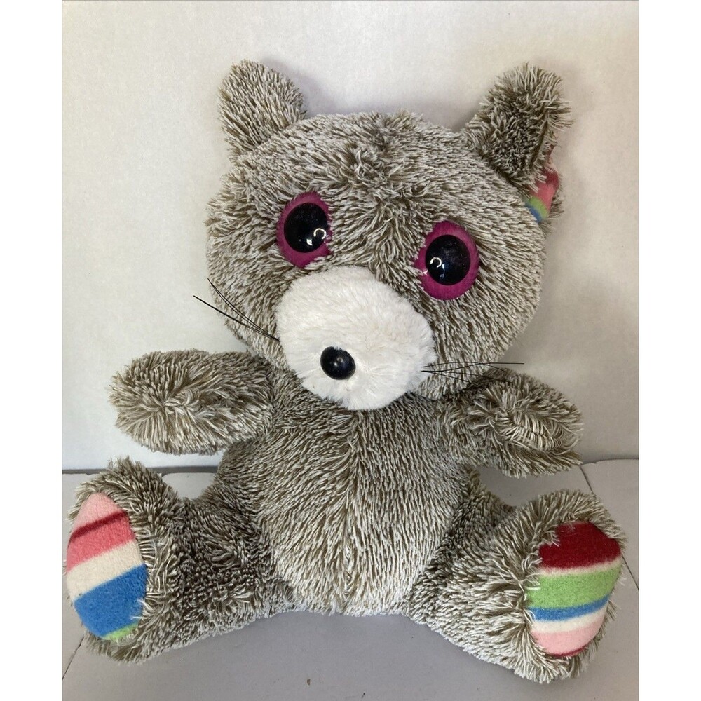 Vintage Multicolor Raccoon Plush Toy w/ Big Eyes Stuffed Animal Soft Cute VTG